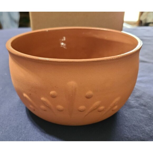 Vtg Boston Warehouse Clay Terracotta Salsa Bowl & Spoon  Glazed Inside 1993 - Picture 2 of 7